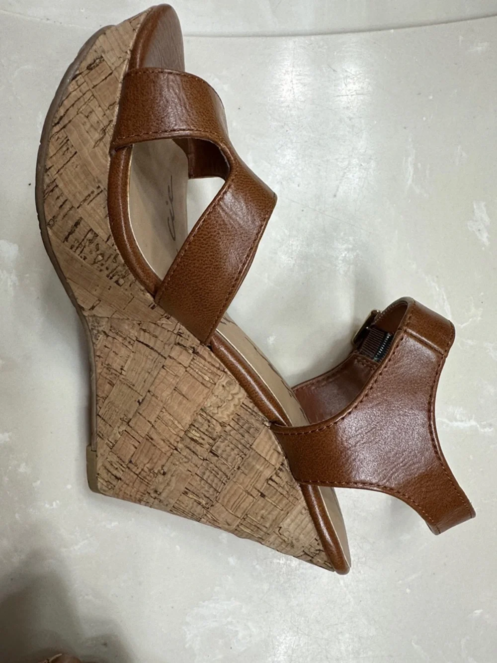 Brown Leather Cork Wedge Sandals - Picture 5 of 8